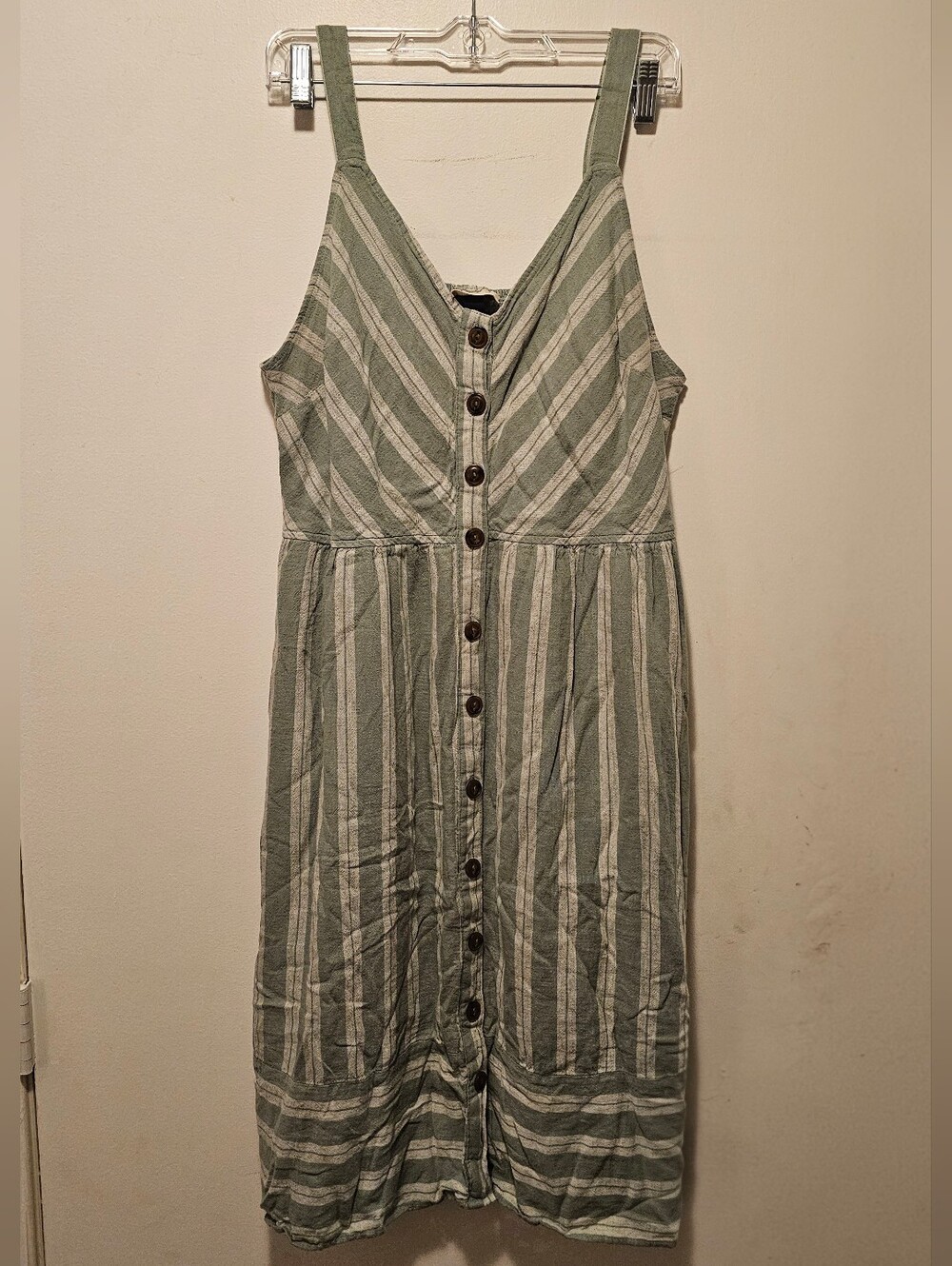 Universal Thread XXL Sage Green Striped Button Front Midi Dress Pockets